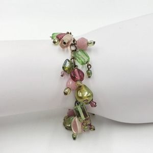 Vintage Pre-50s Beaded Bracelet Glass Pink Green
